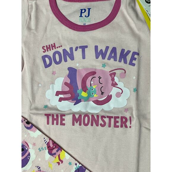 PJ Place Pink Cameo Don't Wake the Monster Pajama Set 3T - Picture 3 of 8